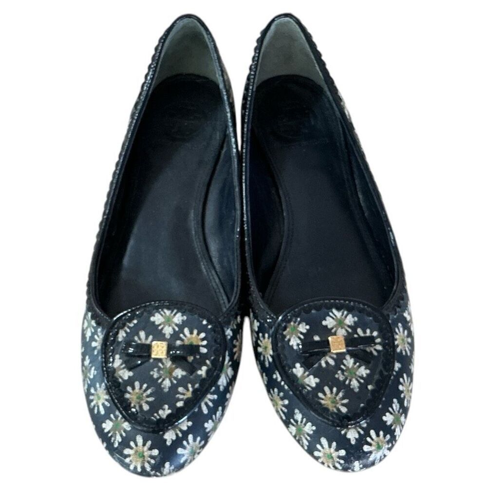 Tory Burch Navy Loafers Flats with Flowers 9.5